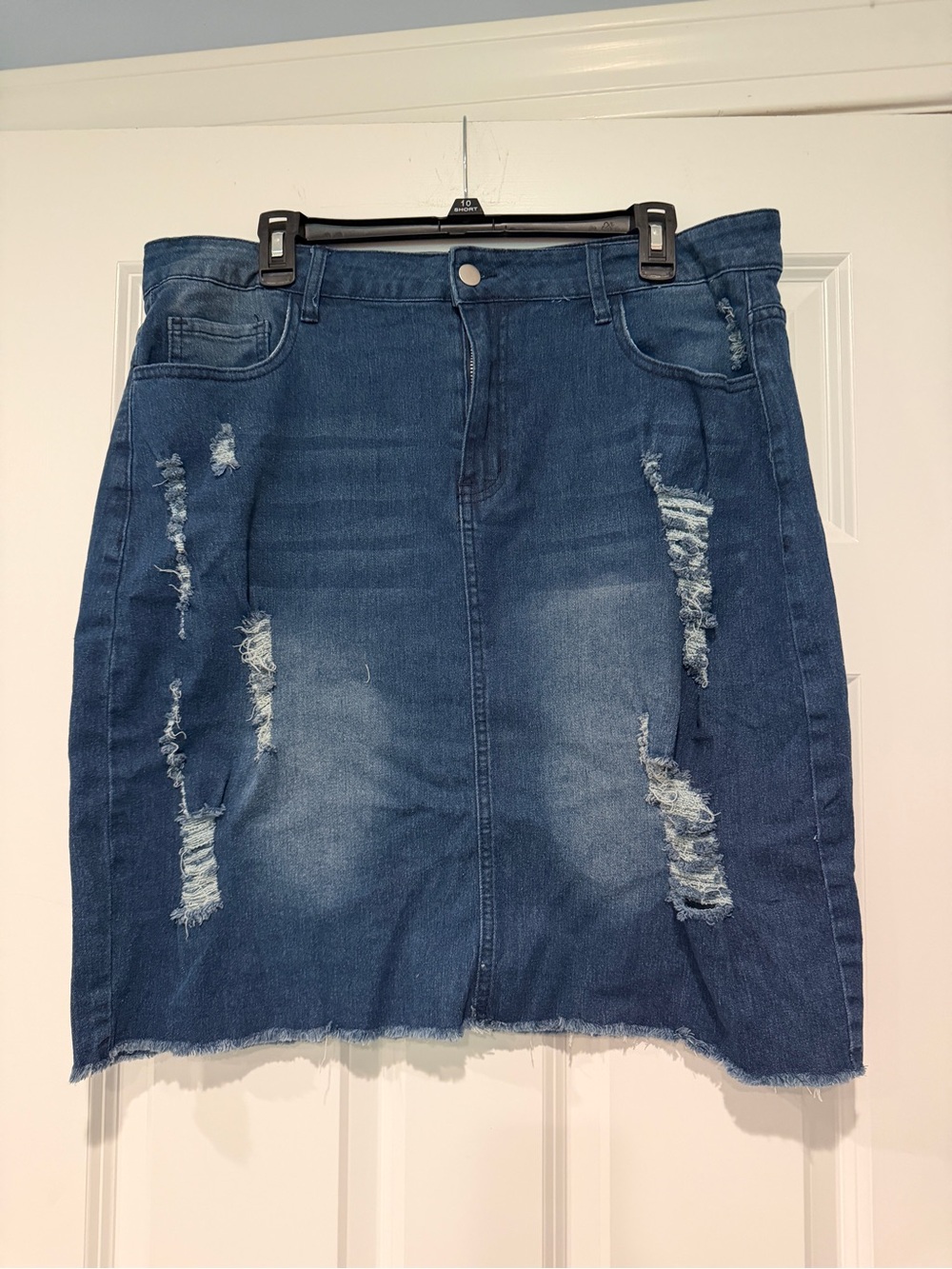 Source Unknown Dark Blue Distressed Asymmetrical Denim Skirt